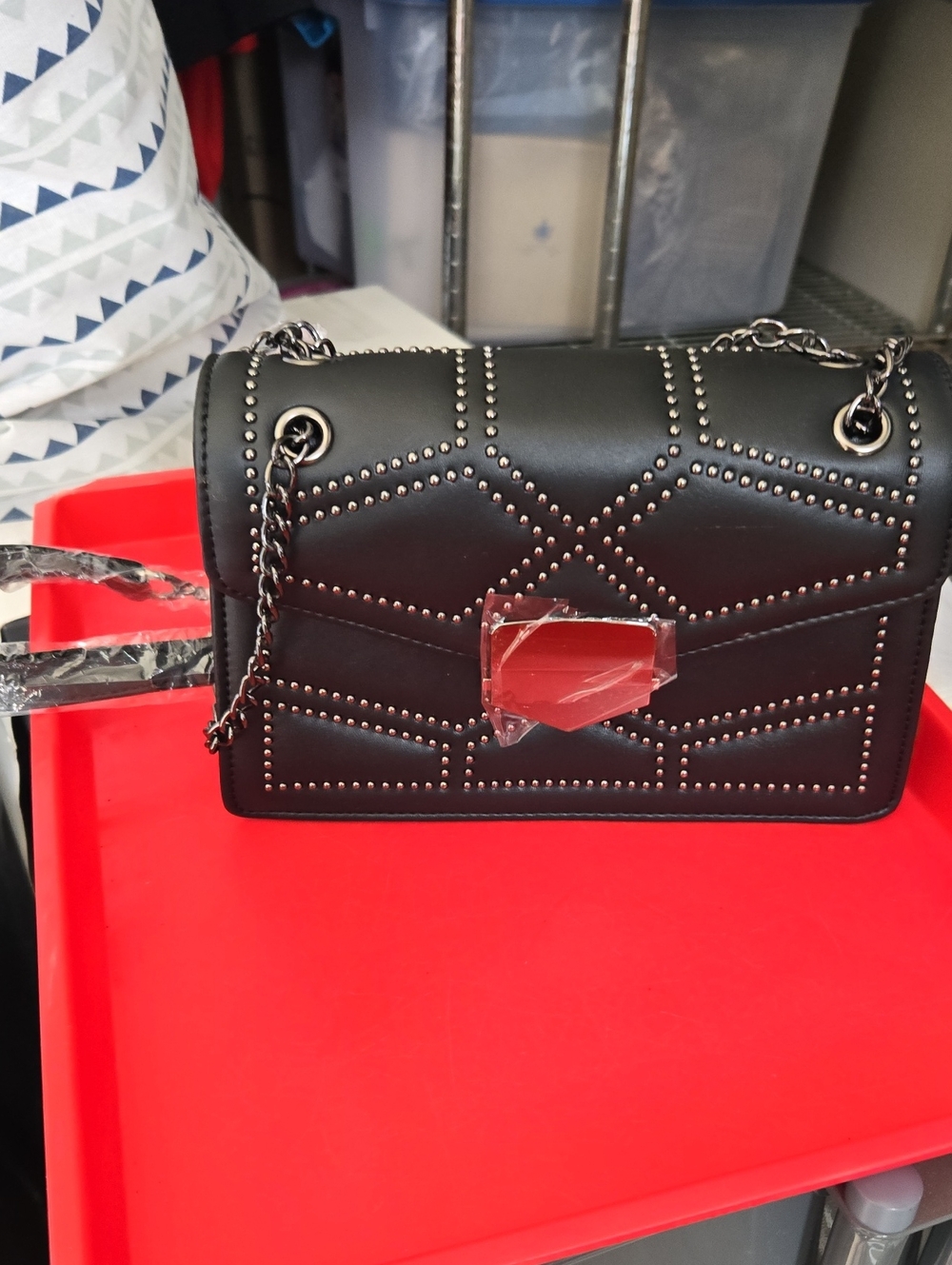 Black Studded Chain Shoulder Bag -